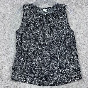 GAP Womens Black White Polka Dot Sleeveless Blouse Smocked Keyhole‎ Top Size S